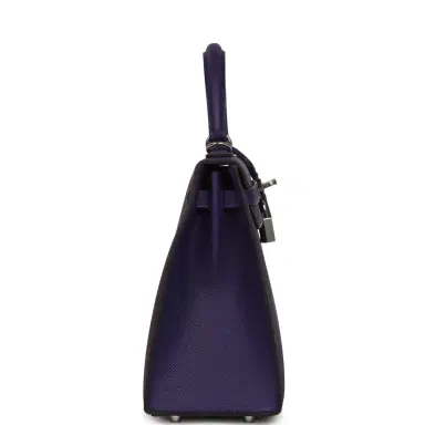 HERMÈS Hermes Kelly Sellier 25 Purple Epsom Palladium Hardware | Thumbnail 3