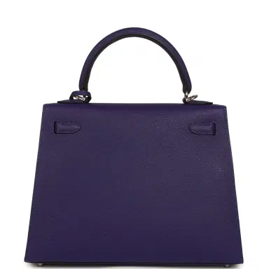HERMÈS Hermes Kelly Sellier 25 Purple Epsom Palladium Hardware | Thumbnail 4