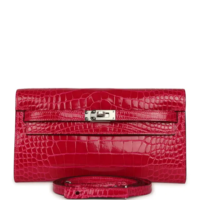 hermes Hermes Kelly Wallet To Go Rose Scheherazade Shiny Alligator Palladium Hardware