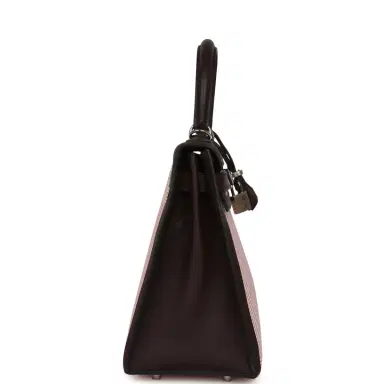 HERMÈS Hermes Quadrille Kelly Sellier 28 Rouge Sellier Swift and Ecru, White and Fambroise Toile Palladium Hardware | Thumbnail 3