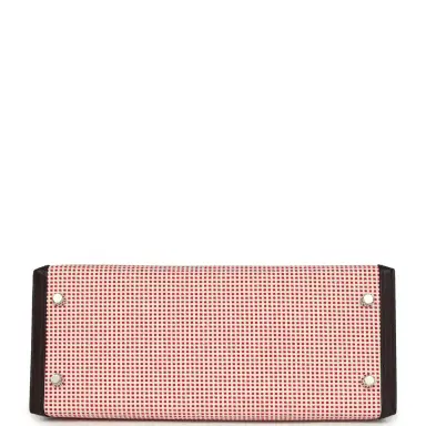 HERMÈS Hermes Quadrille Kelly Sellier 28 Rouge Sellier Swift and Ecru, White and Fambroise Toile Palladium Hardware | Thumbnail 6