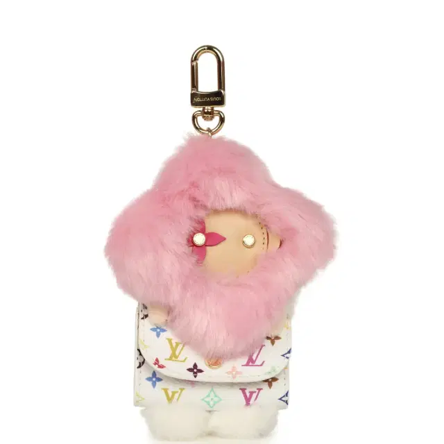 Louis Vuitton Louis Vuitton X Takashi Murakami Vivienne Cuddle Bag Charm Pink and White Monogram Multicolored Canvas Gold Hardware