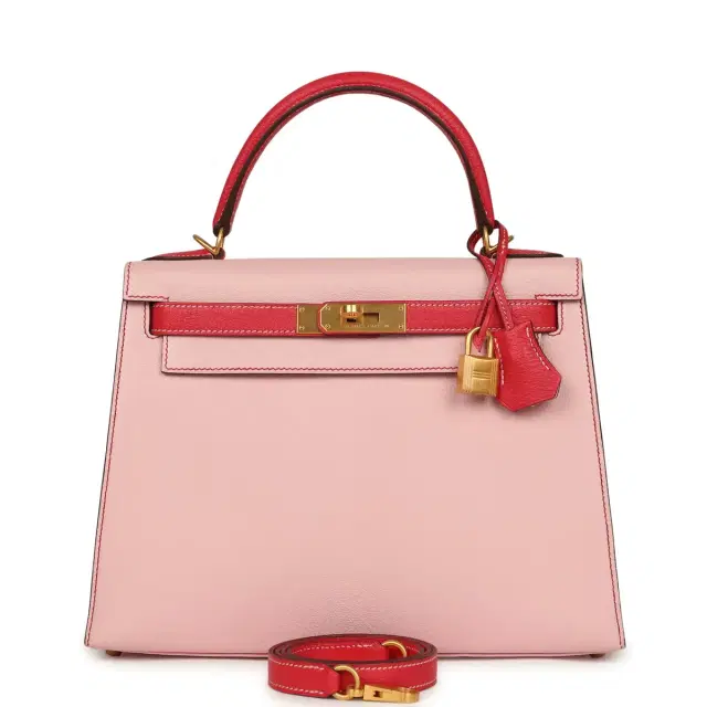 hermes Pre-owned Hermes HSS Kelly Sellier 28 Rose Sakura and Rose Extreme Chevre Brushed Gold Hardware