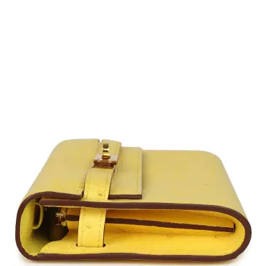 HERMÈS Pre-owned Hermes Kelly Wallet To Go Jaune Citron Ostrich Rose Gold Hardware | Thumbnail 4 HERMÈS Pre-owned Hermes Kelly Wallet To Go Jaune Citron Ostrich Rose Gold Hardware | Thumbnail 4