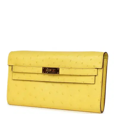 HERMÈS Pre-owned Hermes Kelly Wallet To Go Jaune Citron Ostrich Rose Gold Hardware | Thumbnail 5 HERMÈS Pre-owned Hermes Kelly Wallet To Go Jaune Citron Ostrich Rose Gold Hardware | Thumbnail 5