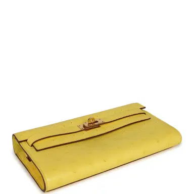HERMÈS Pre-owned Hermes Kelly Wallet To Go Jaune Citron Ostrich Rose Gold Hardware | Thumbnail 6 HERMÈS Pre-owned Hermes Kelly Wallet To Go Jaune Citron Ostrich Rose Gold Hardware | Thumbnail 6