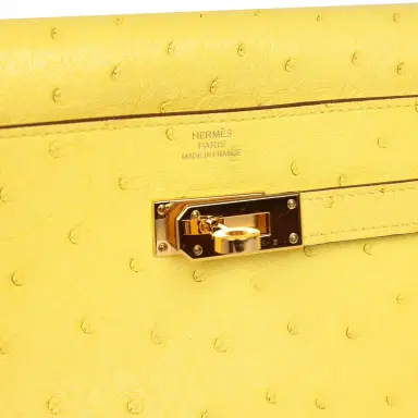 HERMÈS Pre-owned Hermes Kelly Wallet To Go Jaune Citron Ostrich Rose Gold Hardware | Thumbnail 7 HERMÈS Pre-owned Hermes Kelly Wallet To Go Jaune Citron Ostrich Rose Gold Hardware | Thumbnail 7