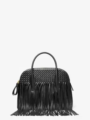 Michael Kors Collection Kaitlin Large Fringed Woven Leather Dome Satchel | Thumbnail 2 Michael Kors Collection Kaitlin Large Fringed Woven Leather Dome Satchel | Thumbnail 2