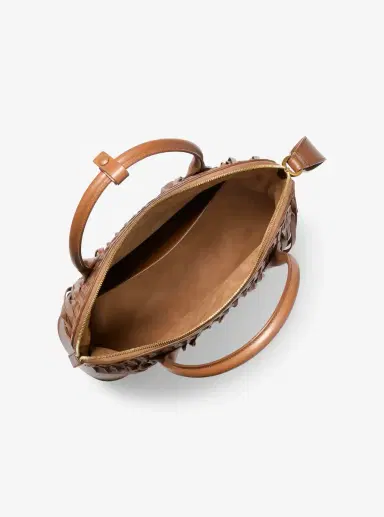Michael Kors Collection Kaitlin Large Fringed Woven Leather Dome Satchel | Thumbnail 7 Michael Kors Collection Kaitlin Large Fringed Woven Leather Dome Satchel | Thumbnail 7