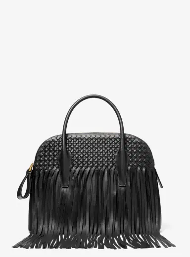 Michael Kors Collection Kaitlin Large Fringed Woven Leather Dome Satchel | Thumbnail 9 Michael Kors Collection Kaitlin Large Fringed Woven Leather Dome Satchel | Thumbnail 9