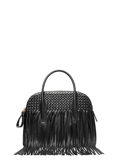 Michael Kors Collection Kaitlin Large Fringed Woven Leather Dome Satchel | Thumbnail 1 Michael Kors Collection Kaitlin Large Fringed Woven Leather Dome Satchel | Thumbnail 1