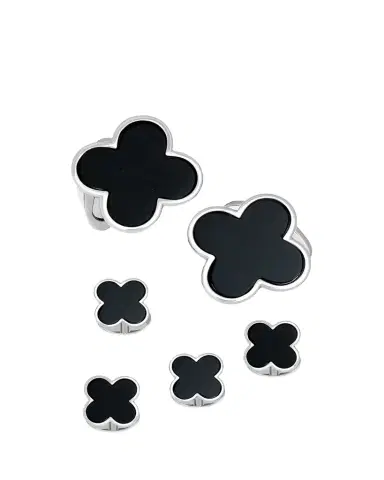 Jan Leslie Classic Clover Onyx Cufflinks Studs Set | Thumbnail 1 Jan Leslie Classic Clover Onyx Cufflinks Studs Set | Thumbnail 1