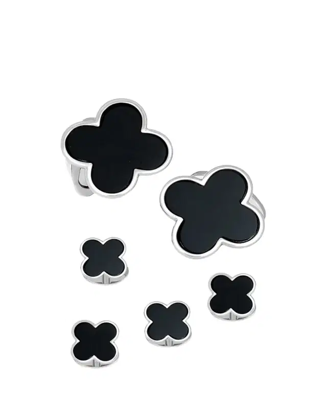 Classic Clover Onyx Cufflinks Studs Set