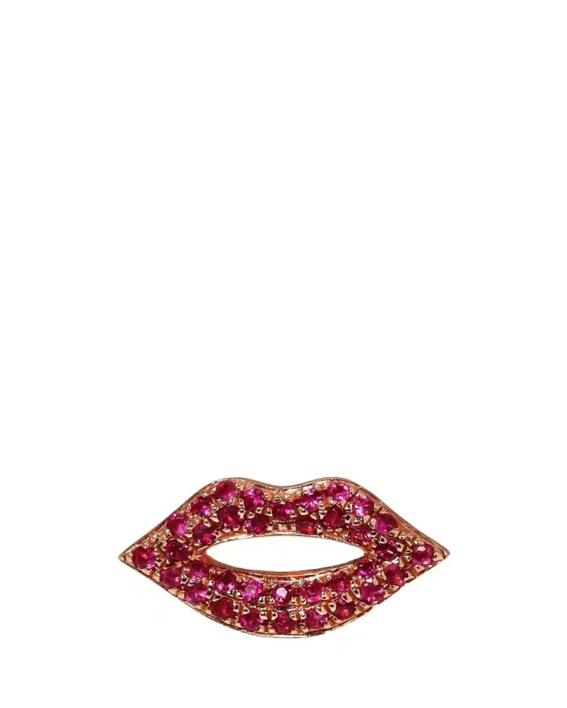 14k Rose Gold & Ruby Lips Single Stud Earring