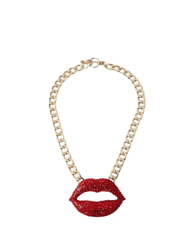 Faceted Crystal Lips Statement Necklace