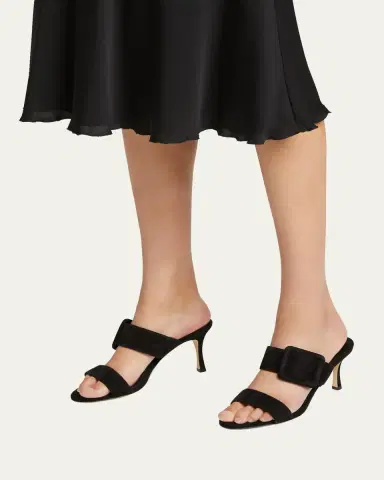 Manolo Blahnik Gable Suede Buckle Slide Sandals | Thumbnail 2