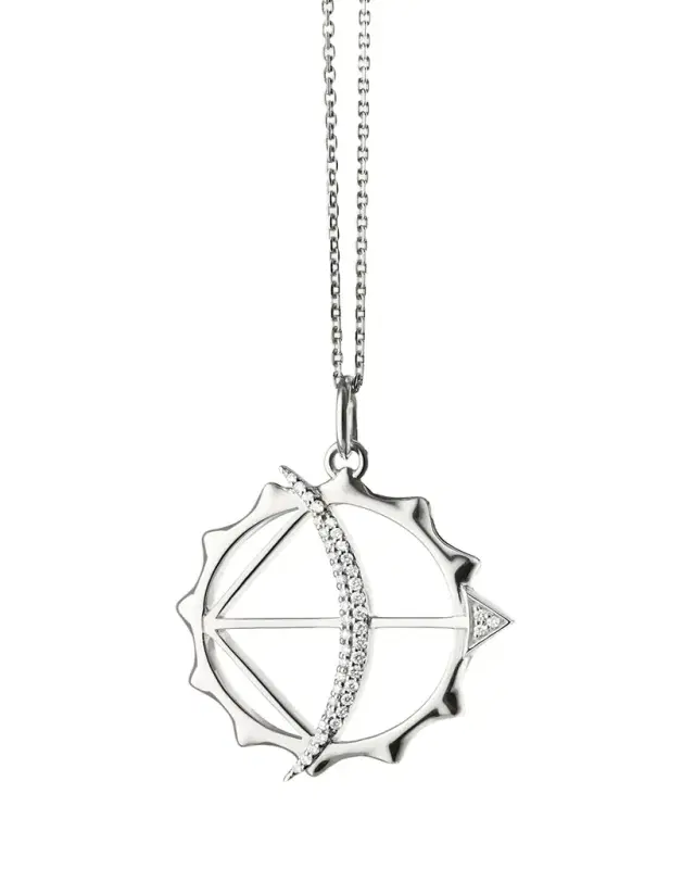 Sterling Silver Large Apollo Strength Charm Necklace with White Sapphires