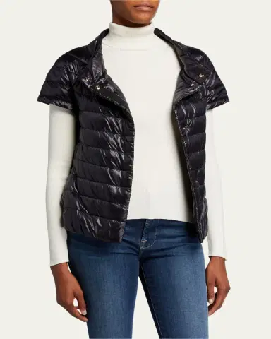 Herno Short-Sleeve Snap-Front Quilted Puffer Jacket | Thumbnail 2