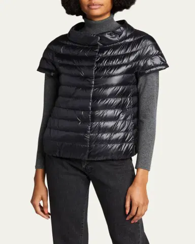 Herno Short-Sleeve Snap-Front Quilted Puffer Jacket | Thumbnail 4