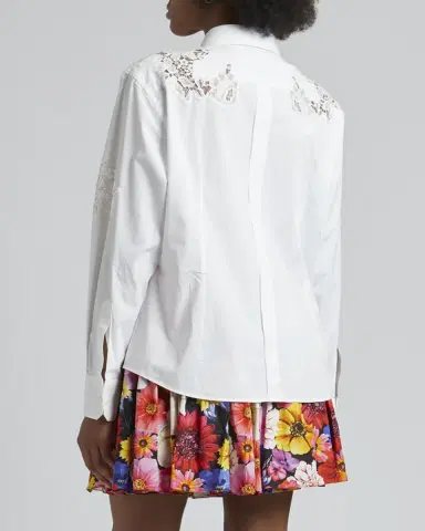 Dolce & Gabbana Lace Insert Poplin Shirt w/ Crystal Buttons | Thumbnail 2 Dolce & Gabbana Lace Insert Poplin Shirt w/ Crystal Buttons | Thumbnail 2