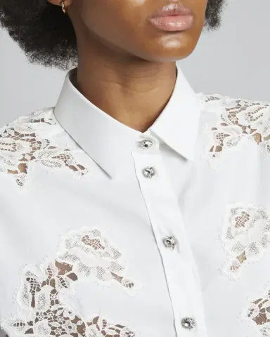 Dolce & Gabbana Lace Insert Poplin Shirt w/ Crystal Buttons | Thumbnail 4 Dolce & Gabbana Lace Insert Poplin Shirt w/ Crystal Buttons | Thumbnail 4