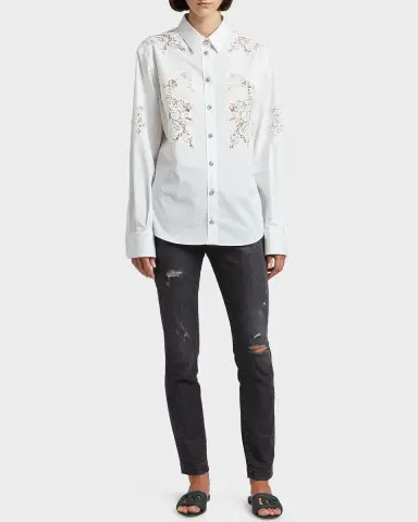 Dolce & Gabbana Lace Insert Poplin Shirt w/ Crystal Buttons | Thumbnail 5 Dolce & Gabbana Lace Insert Poplin Shirt w/ Crystal Buttons | Thumbnail 5