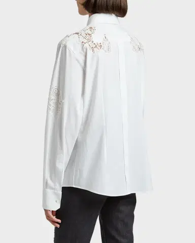 Dolce & Gabbana Lace Insert Poplin Shirt w/ Crystal Buttons | Thumbnail 6 Dolce & Gabbana Lace Insert Poplin Shirt w/ Crystal Buttons | Thumbnail 6