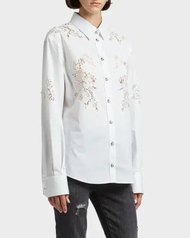 Dolce & Gabbana Lace Insert Poplin Shirt w/ Crystal Buttons | Thumbnail 7 Dolce & Gabbana Lace Insert Poplin Shirt w/ Crystal Buttons | Thumbnail 7