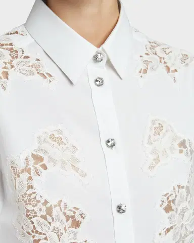 Dolce & Gabbana Lace Insert Poplin Shirt w/ Crystal Buttons | Thumbnail 8 Dolce & Gabbana Lace Insert Poplin Shirt w/ Crystal Buttons | Thumbnail 8