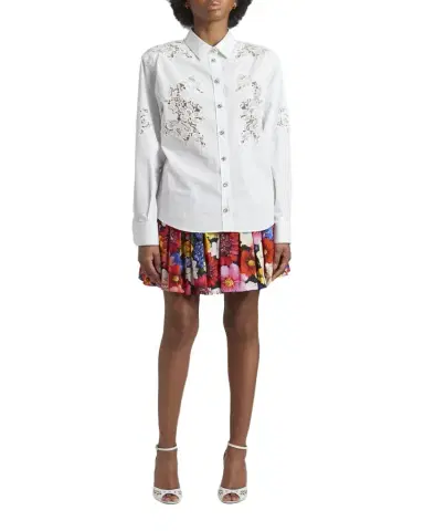Dolce & Gabbana Lace Insert Poplin Shirt w/ Crystal Buttons | Thumbnail 1 Dolce & Gabbana Lace Insert Poplin Shirt w/ Crystal Buttons | Thumbnail 1
