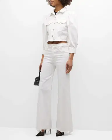 Alice + Olivia Lana Puff-Sleeve Cropped Denim Jacket | Thumbnail 2