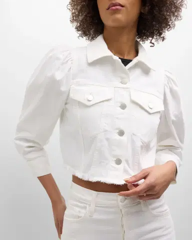 Alice + Olivia Lana Puff-Sleeve Cropped Denim Jacket | Thumbnail 6