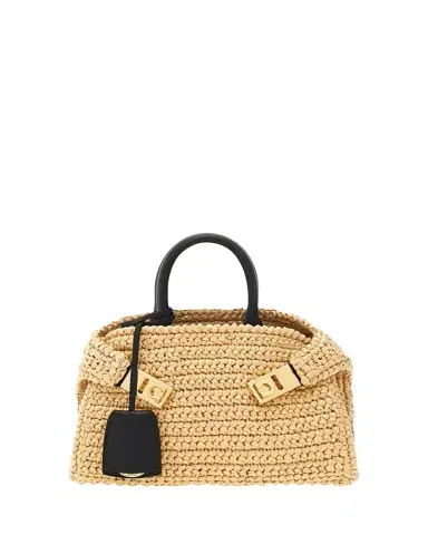 Ferragamo Hug Mini Crochet Raffia Top-Handle Bag | Thumbnail 1