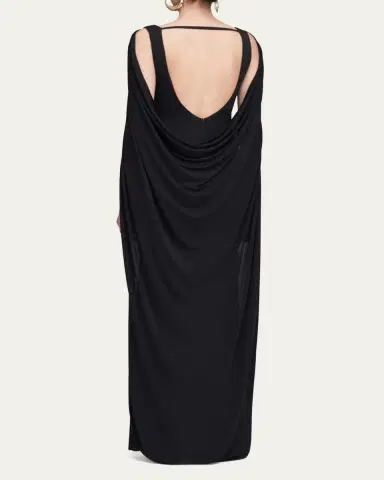 Halston Akeem Cowl-Neck Jersey Cape Gown | Thumbnail 3 Halston Akeem Cowl-Neck Jersey Cape Gown | Thumbnail 3