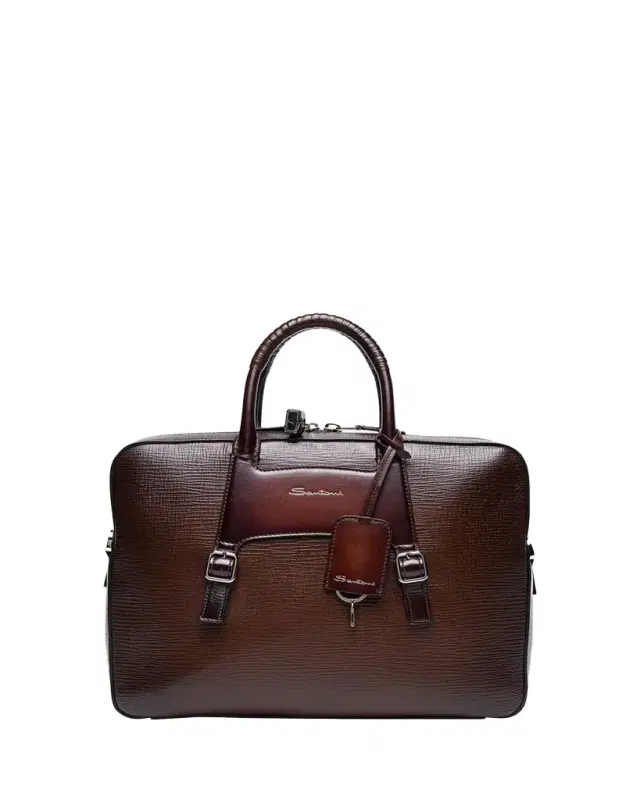 Santoni Men's Embossed Leather Computer Briefcase