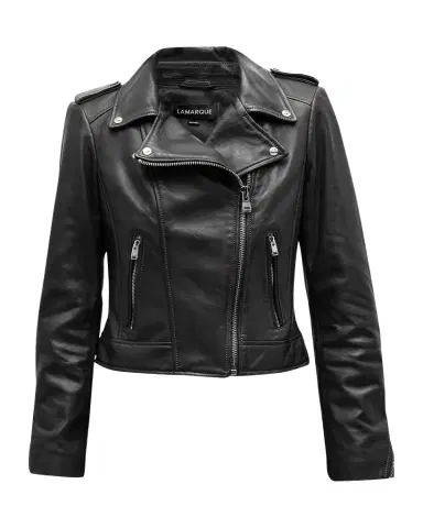 LAMARQUE Donna Hand-Waxed Leather Moto Jacket | Thumbnail 1 LAMARQUE Donna Hand-Waxed Leather Moto Jacket | Thumbnail 1