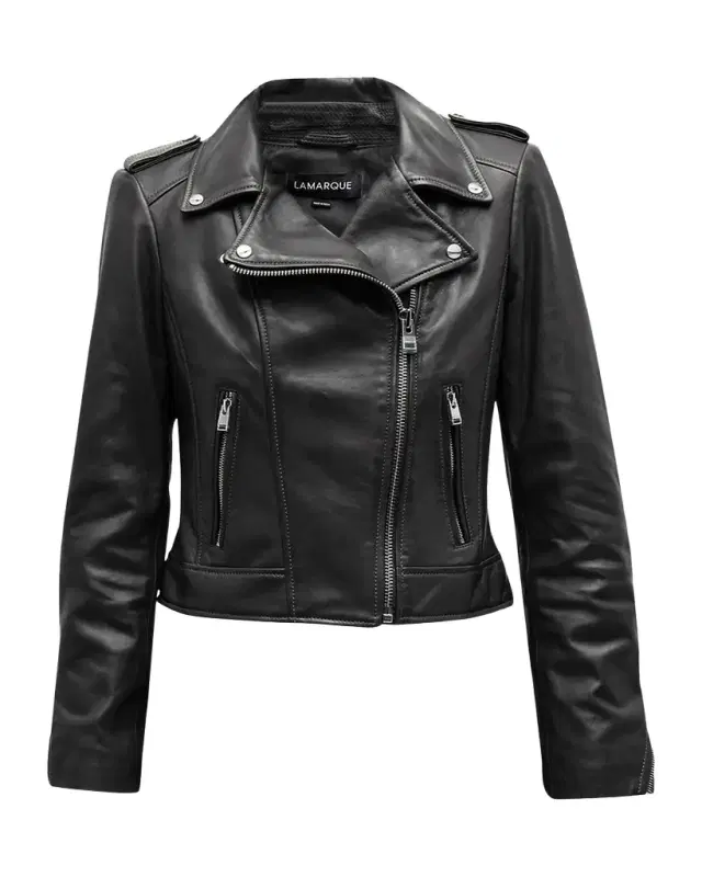 LaMarque Donna Hand-Waxed Leather Moto Jacket