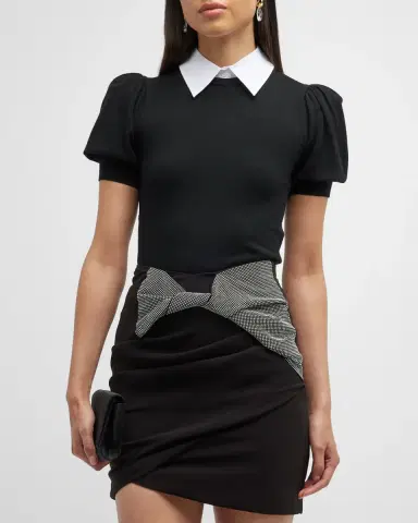ALICE + OLIVIA Chase Puff-Sleeve Detachable Collar Sweater | Thumbnail 2