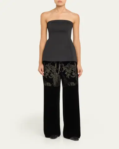 Giorgio Armani Metallic Embroidered Velvet Wide-Leg Trousers | Thumbnail 2 Giorgio Armani Metallic Embroidered Velvet Wide-Leg Trousers | Thumbnail 2