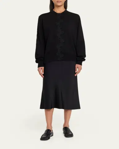 Jil Sander Floral Embroidered Cotton-Blend Crewneck Cardigan | Thumbnail 2 Jil Sander Floral Embroidered Cotton-Blend Crewneck Cardigan | Thumbnail 2