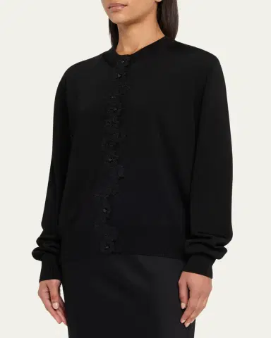 Jil Sander Floral Embroidered Cotton-Blend Crewneck Cardigan | Thumbnail 4 Jil Sander Floral Embroidered Cotton-Blend Crewneck Cardigan | Thumbnail 4