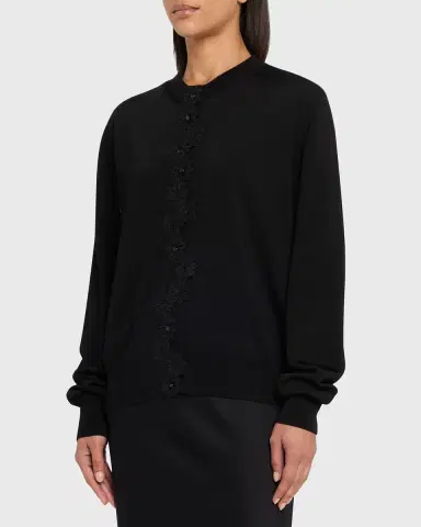Jil Sander Floral Embroidered Cotton-Blend Crewneck Cardigan | Thumbnail 8 Jil Sander Floral Embroidered Cotton-Blend Crewneck Cardigan | Thumbnail 8