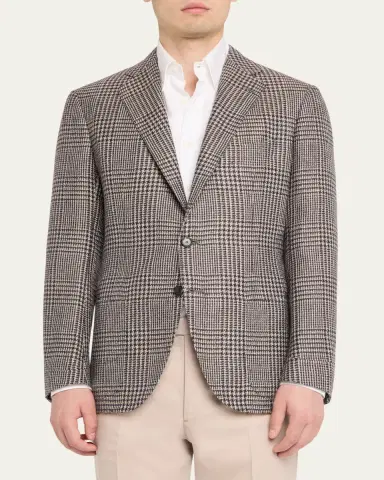 Cesare Attolini Men's Wool, Silk and Linen Prince of Wales Sport Coat | Thumbnail 4 Cesare Attolini Men's Wool, Silk and Linen Prince of Wales Sport Coat | Thumbnail 4