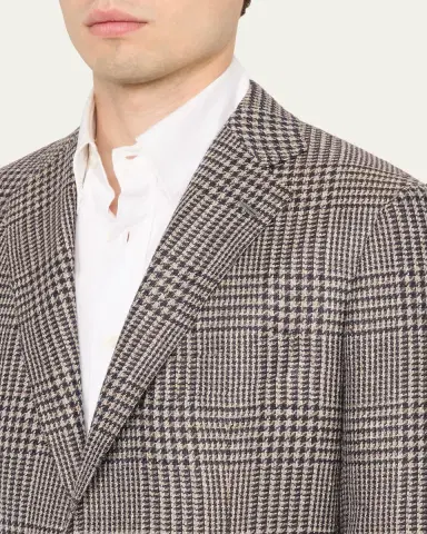 Cesare Attolini Men's Wool, Silk and Linen Prince of Wales Sport Coat | Thumbnail 5 Cesare Attolini Men's Wool, Silk and Linen Prince of Wales Sport Coat | Thumbnail 5