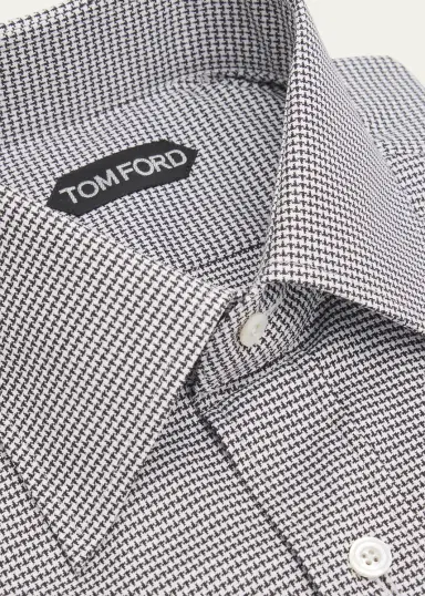 Tom Ford Men's Cotton Micro-Houndstooth Dress Shirt | Thumbnail 2