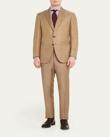 Cesare Attolini Men's Linen and Silk Topstitch-Pocket Two-Piece Suit | Thumbnail 2 Cesare Attolini Men's Linen and Silk Topstitch-Pocket Two-Piece Suit | Thumbnail 2