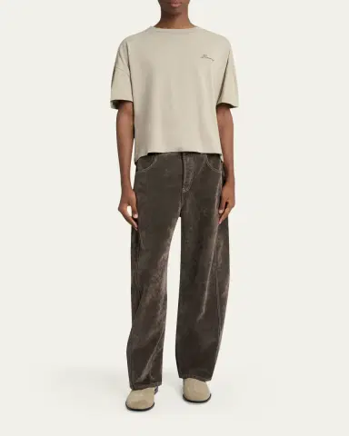 Jacquemus Men's Speckled Cotton-Blend Embroidered Logo T-Shirt | Thumbnail 2