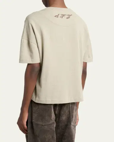 Jacquemus Men's Speckled Cotton-Blend Embroidered Logo T-Shirt | Thumbnail 3
