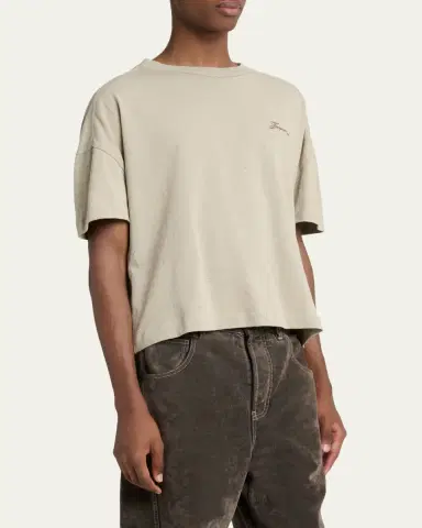 Jacquemus Men's Speckled Cotton-Blend Embroidered Logo T-Shirt | Thumbnail 4