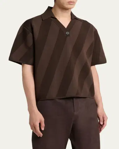 Jacquemus Men's Wide Stripe Knit Johnny Collar Polo Shirt | Thumbnail 4 Jacquemus Men's Wide Stripe Knit Johnny Collar Polo Shirt | Thumbnail 4